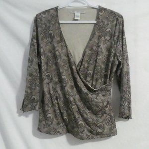 GEOFFREY BEENE | large | Floral Print V-Neck Blouse | Made In USA | NWOT